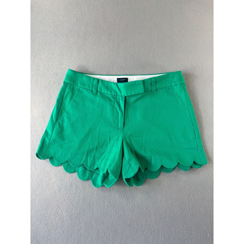 J.Crew Scalloped Chino Shorts 4 Green Cotton Preppy Summer Casual Classic Solid